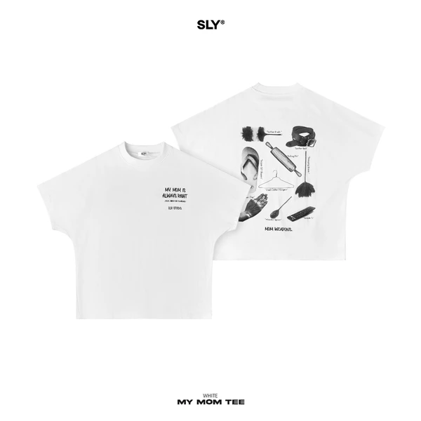 Áo thun form cánh dơi SLY MYMOM Tee màu trắng