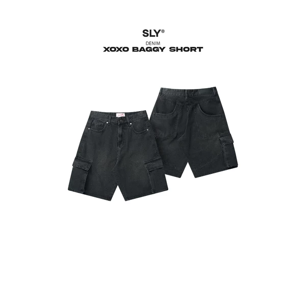 Quần Short Baggy Jeans SLY XOXO Màu Đen Bạc