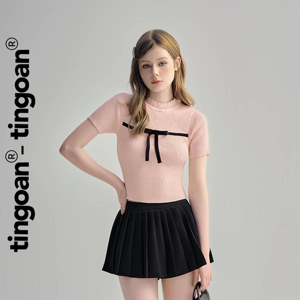 TINGOAN® - Áo len xù hồng ngắn nơ ngang thân TINASHE TOP/PK