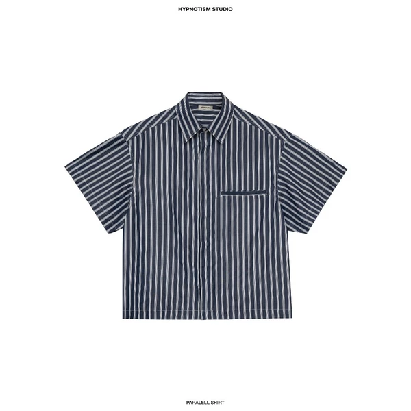 HYPNOTISM | 'PARALLEL SHIRT' Áo sơ mi tay ngắn sọc xanh, chất liệu kate cotton mỏng mát hợp mùa hè