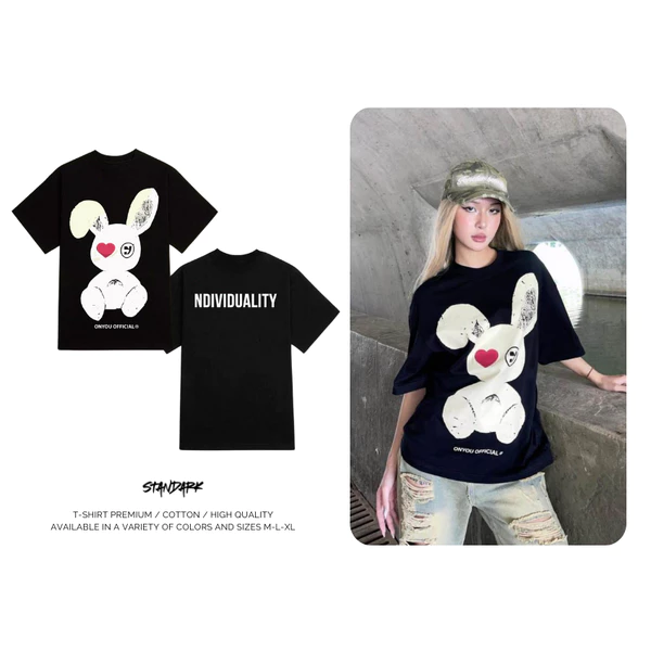Áo thun Local Brand TRENDIVISION/RABIT Cotton 100% Unisex Nam Nữ Form Rộng Tay Lỡ Oversize