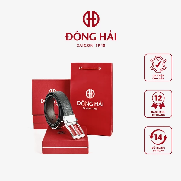 Thắt Lưng Dây Nịt Nam Đông Hải Đầu Khoá Kim Xoay Hai Mặt Da Cao Cấp Bản Rộng 35mm Đầu Khóa Đen Bóng,Sáng Bóng - PU04