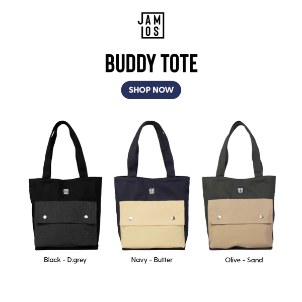 Jamlos Buddy Tote - Túi tote thời trang vải canvas nhiều ngăn đi học đi làm đi chơi vừa A4