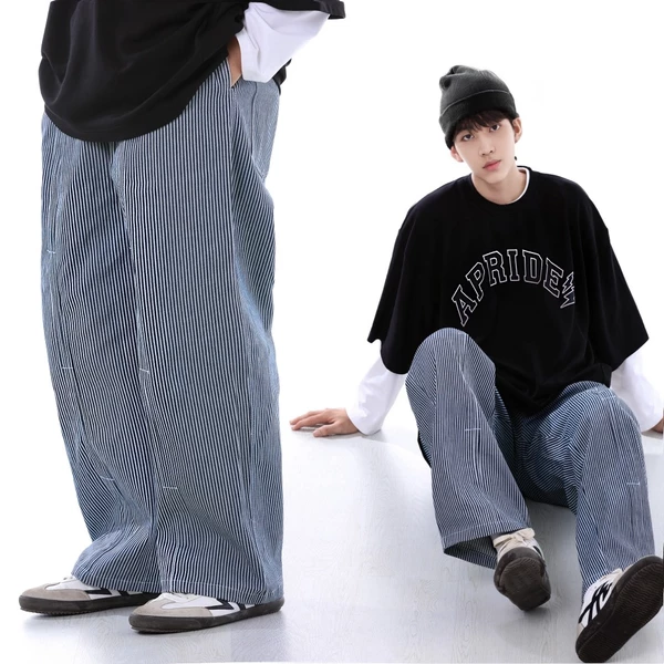 Quân dài Denim sọc form over. baggy