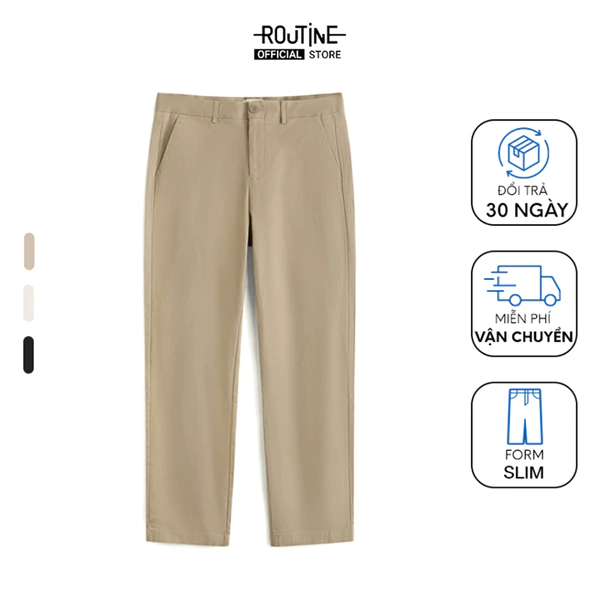 Quần Kaki Nam Premium Ống Ôm Trơn Cotton Form Slim - Routine 10S24PCA002P