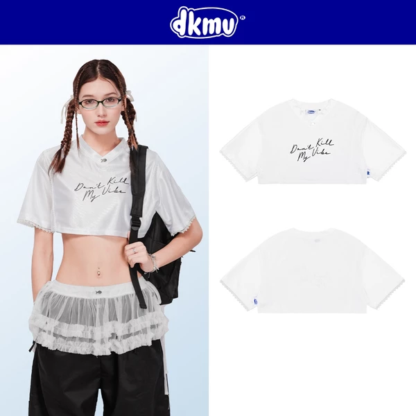 Áo croptop nữ DKMV màu trắng họa tiết hình in chữ đáng yêu Lolita Jersey Croptop | K-T7