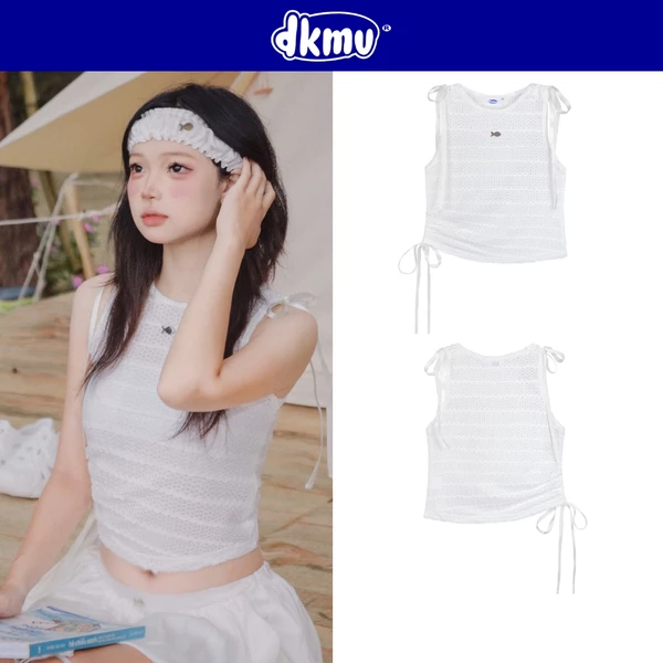Áo ba lỗ nữ DKMV màu trắng có thắt nơ lệch một bên siêu đáng yêu Silas Top | K-T14