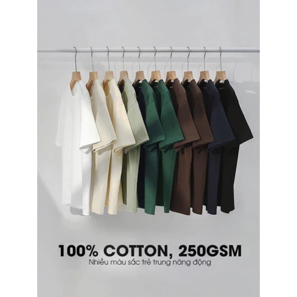 Tee Basic trơn Boxy Hidden.Essential Áo thun T-shirt 100% cotton 250~ 280gsm, co giãn 2 chiều