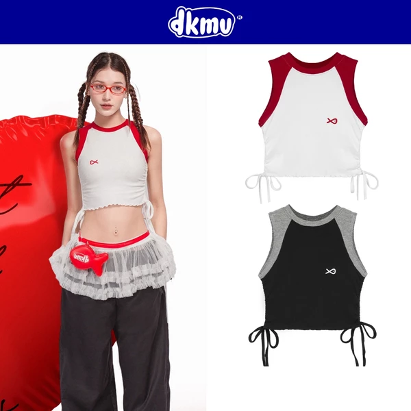 Áo ba lỗ nữ DKMV áo thun ba lỗ sát nách màu đen, đỏ cổ tròn kiểu có dây nơ đáng yêu Nelly Top | K-T15