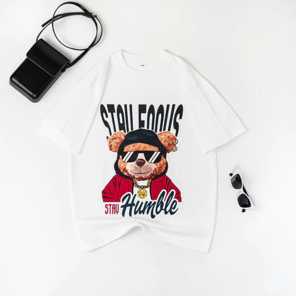 Áo thun Bear Humble, phông cotton unisex giới tính form rộng cổ tròn, Áo unisex hottrend 2024