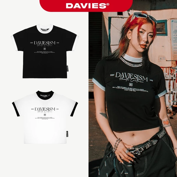 Áo thun baby tee trắng phối viền đen nữ DAVIES, đen phối viền trắng thun cotton co giãn local brand Couture| D31-T12
