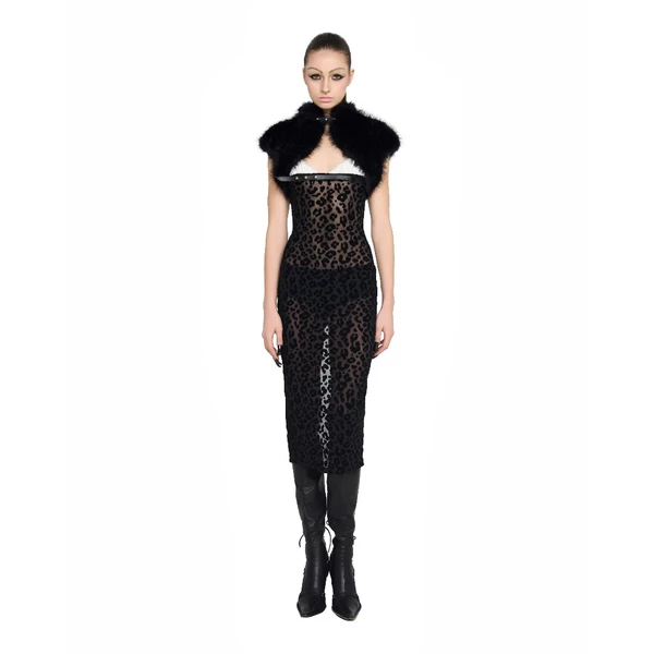 LSOUL Đầm 2 Dây Cúp Ngực Da Beo Xuyên Thấu + Áo Khoác Lông Croptop Ani Dress V25021661 K25020253