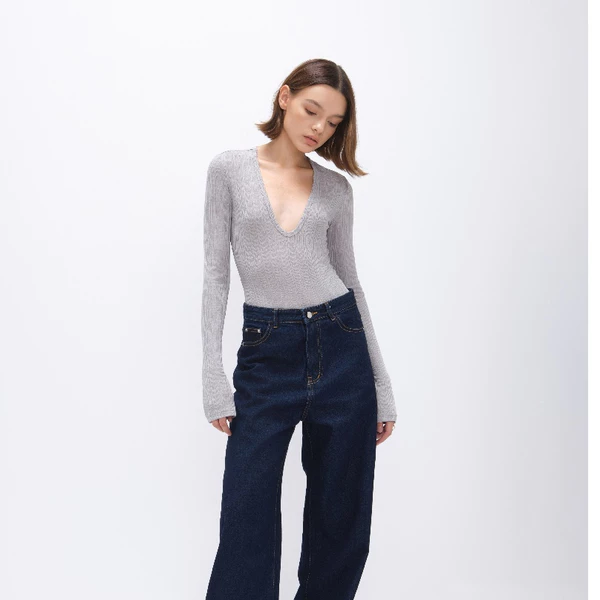 HIGHCHIC - SLIT BODYSUIT - BODYSUIT TAY DÀI - THUN GÂN LẠNH