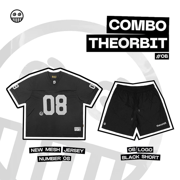 COMBO ÁO + QUẦN THE ORBIT Mesh Jersey 08 + Quần OB Logo Black  - Local Brand Chính Hãng