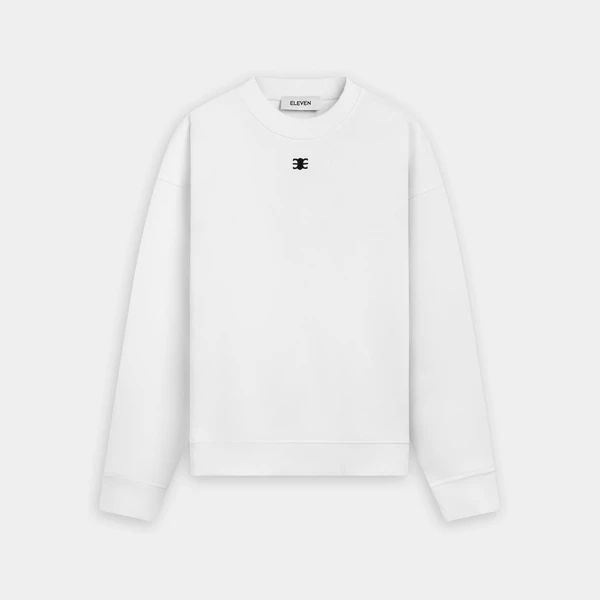 Eleven - Áo Sweater Nỉ Unisex Nam Nữ Cổ Tròn Thêu Mono | Màu Trắng