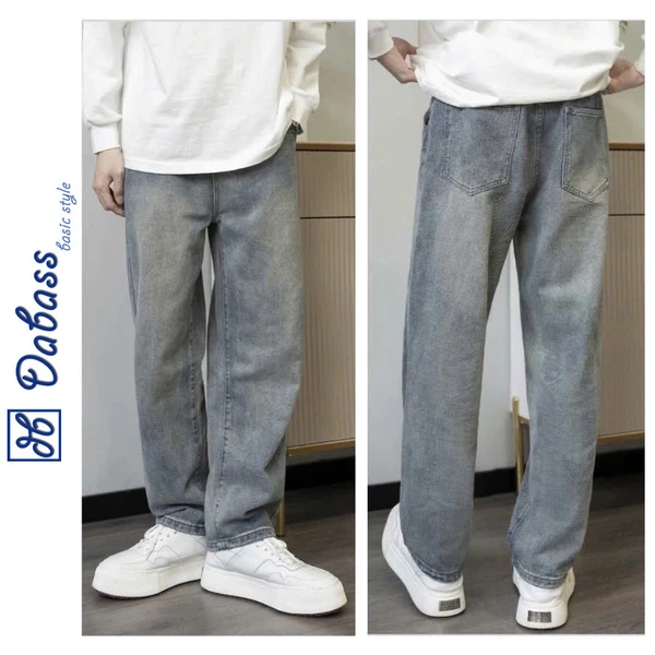 Quần Jean Nam Ống Rộng Suông Cạp Cao Xanh Retro, Quần Bò Nam Dáng Baggy Wash SMOKE Chất Vải Cao Cấp Dabass