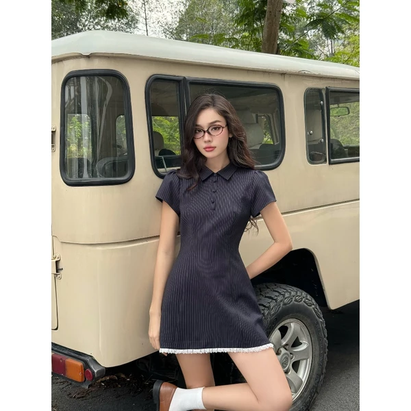 KIDO - Đầm cổ sơ mi tay phồng phối ren FANY DRESS