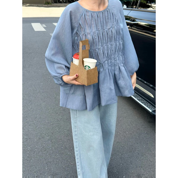 Áo babydoll xếp gợn sóng | 𝐒𝐎𝐌𝐒 | 𝐃𝐫𝐚𝐥𝐢𝐧 𝐓𝐨𝐩
