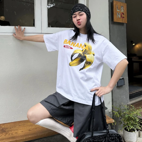 TheGlam CHÍNH HÃNG - Áo thun Trắng "CHUỐI" UNISEX Form Boxy - Áo Thun Banana - TS02-01