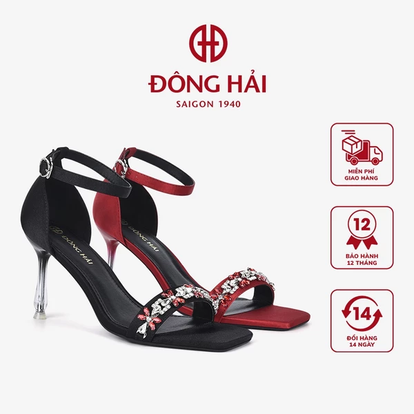 Giày Sandal Cao Gót Nữ Đông Hải Quai Ngang Đính Đá Gót Nhọn 8cm - S81P7