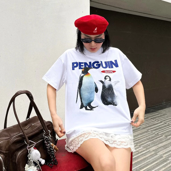 TheGlam CHÍNH HÃNG - Áo thun Trắng "CHIM CÁNH CỤT" UNISEX Form Boxy - Áo Thun PENGUIN - TS04-01