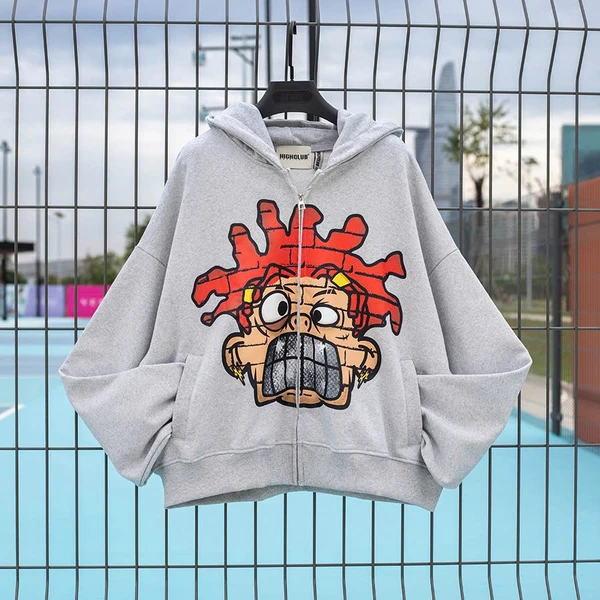 Áo khoác HOODIE RED HAIR BOXY màu XÁM form crop - HIGHCLUB - Unisex.
