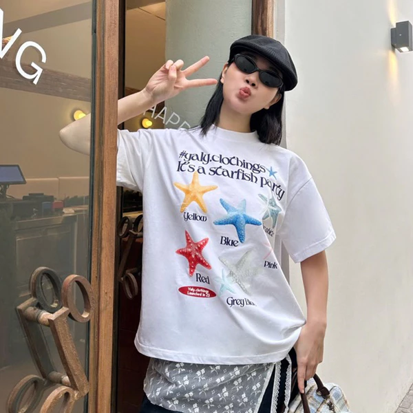 TheGlam CHÍNH HÃNG - Áo Thun Trắng "SAO BIỂN" UNISEX Form Boxy - Áo thun Starfish - TS04-08
