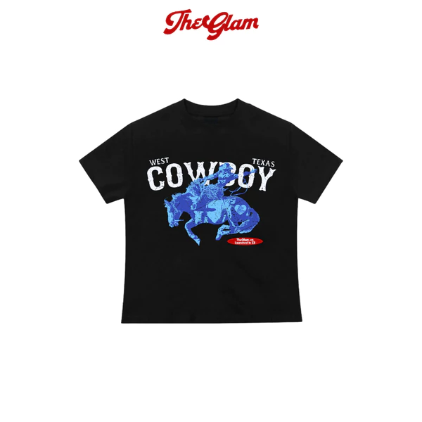 CHÍNH HÃNG - Áo Thun Đen Baby Tee "COWBOY" - Áo Nữ Cotton Cao Bồi - TheGlam