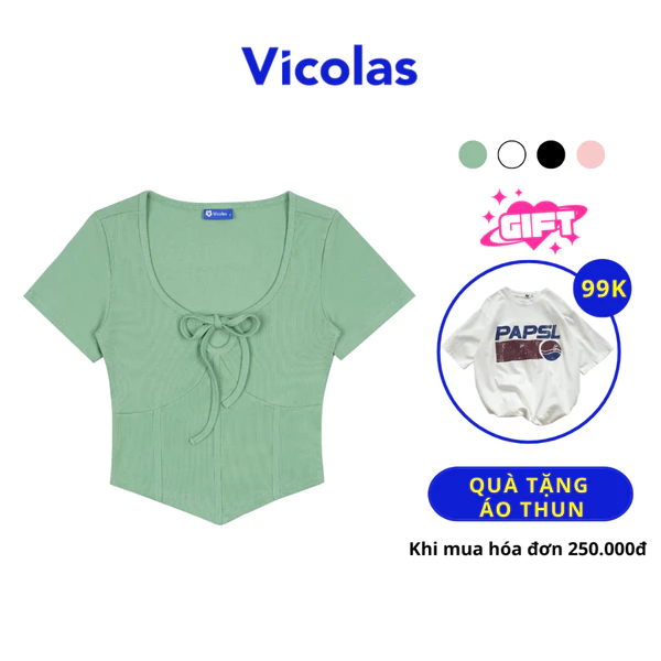 Áo croptop nữ cột nơ Vicolas tay ngắn dáng croset - VICO24