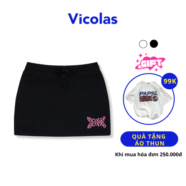 Chân váy ngắn chữ A chất liệu thun gân ôm body thêu họa tiết Vicolas - VA2