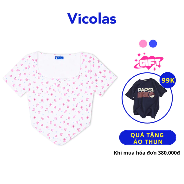 Áo croptop nữ cổ vuông hoa nhí tay ngắn dáng ôm cơ thể Vicolas - VICO17