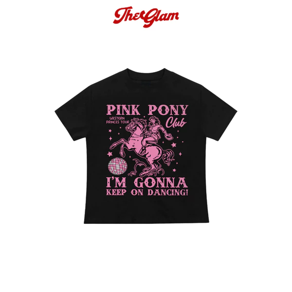 CHÍNH HÃNG - Áo Thun Form Baby Tee “PINK PONY” Màu Đen - Nam Nữ Cotton Dày Dặn Thoáng Mát - TheGlam
