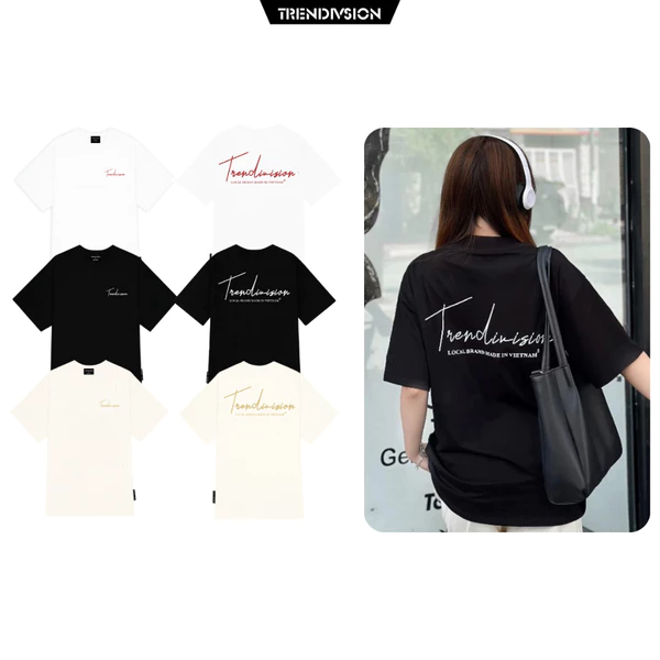 Áo thun Local Brand TRENDIVISION Cotton 100% Unisex Nam Nữ  Form Rộng Tay Lỡ Oversize chữ kí