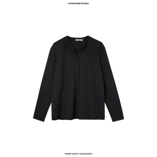 HYPNOTISM |”RIBBED HENLEY TOP” - Áo tay dài cổ tròn phối hàng nút giữa, chất liệu thun gân