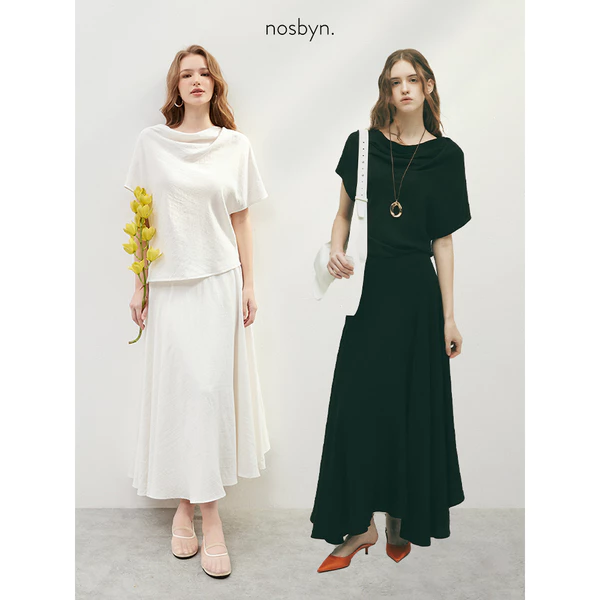 Nosbyn - Chân Váy Dài Xòe Tơ Gân Cao Cấp Nữ Tính - N502-S002