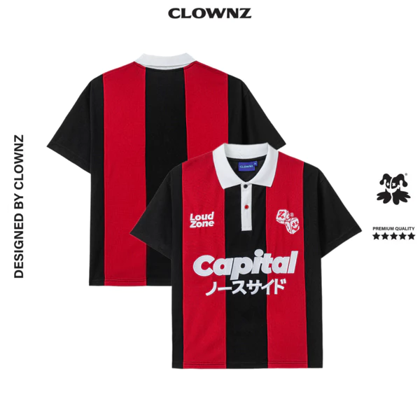 Áo Polo ClownZ Capital Striped Polo Boxy áo phông áo đẹp vải cotton cao cấp áo thun nam nữ unisex