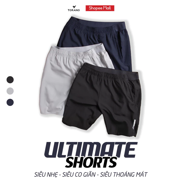 Quần Short nam TORANO ULTIMATE SHORTS  thể thao vải gió basic phối chun cạp, mềm, siêu nhẹ, co giãn tốt FSBW001