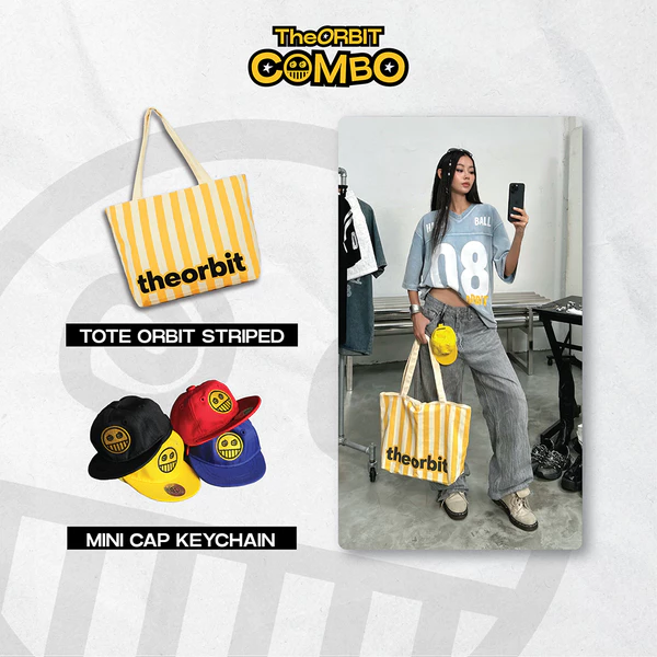 Combo Túi Tote Canvas Striped +  Mini Cap Keychain