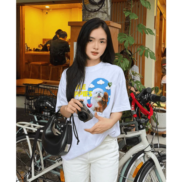 TheGlam CHÍNH HÃNG - Áo Thun Trắng DOG "LITTLE PUPPIES" UNISEX Form Boxy - TS03-11