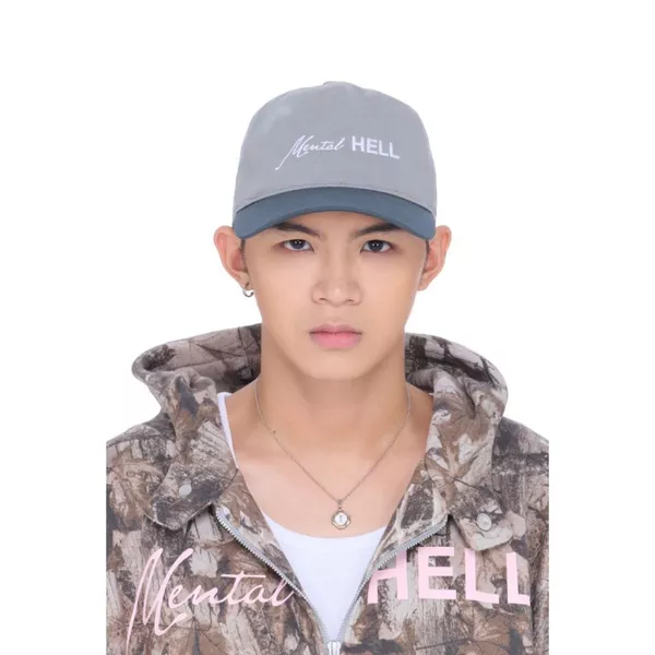 Mũ, nón lưỡi trai unisex kaki thêu chữ - BEUTER Mental Hell Contrast Panel Cap - Grey