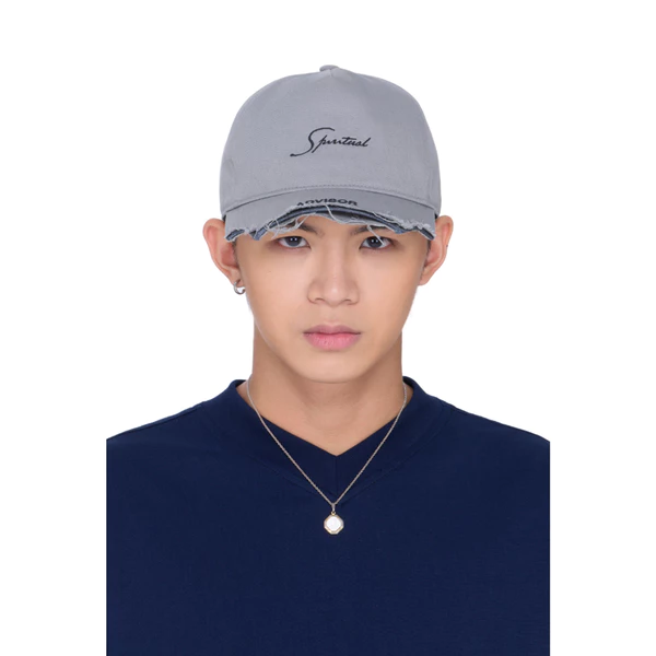 Mũ, nón lưỡi trai unisex kaki thêu chữ - BEUTER One-Tone Distressed Cap - Grey