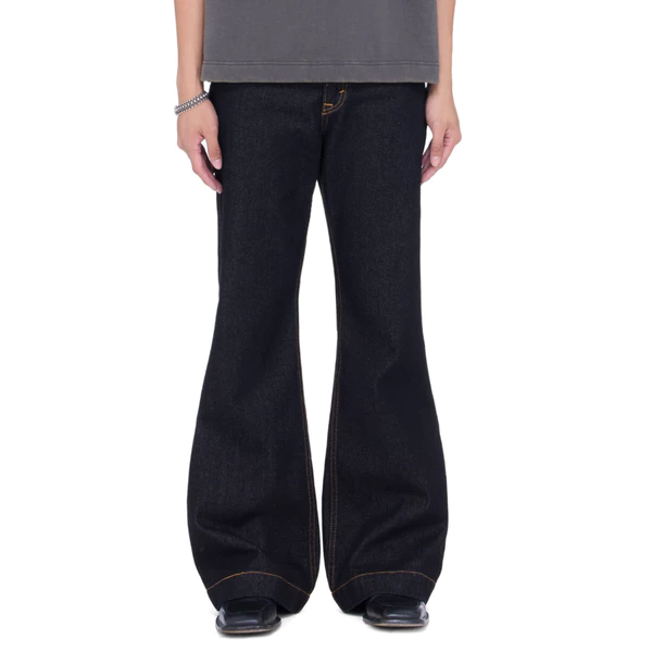 Quần jeans dài ống loe chỉ nổi unisex - BEUTER Grey Flare Raw Denim Jeans