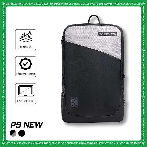 Balo Văn Phòng & Công Sở SimpleCarry P9 new Màu Đen/Xám, Đựng Vừa Laptop 15 Inch, Co Dãn Tốt