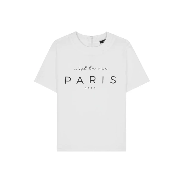 COCO SIN - Áo Lụa In Logo Paris Cổ Tròn