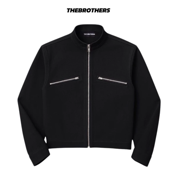 Áo Khoác Jean / Denim cổ trụ Thebrothers form crop ngang thắt lưng