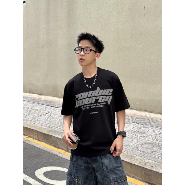 Áo Thun Zombie Club,[NEW] ENERGY,font chữ in NỔI,Oversize, Unisex, cotton100 Chính Hãng