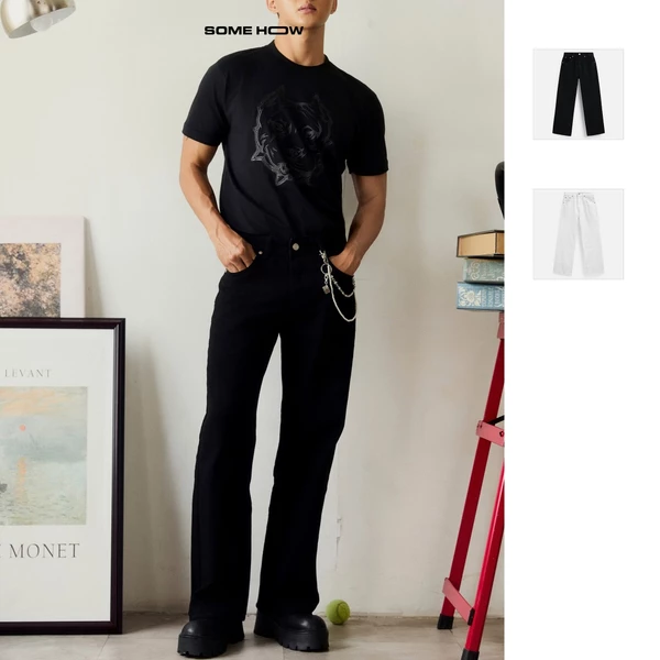  Quần Jean Nam Flare Diagknee Black White, Chất Vải Jean Cotton Thoải Mái, QJ0120, SOME HOW STORE