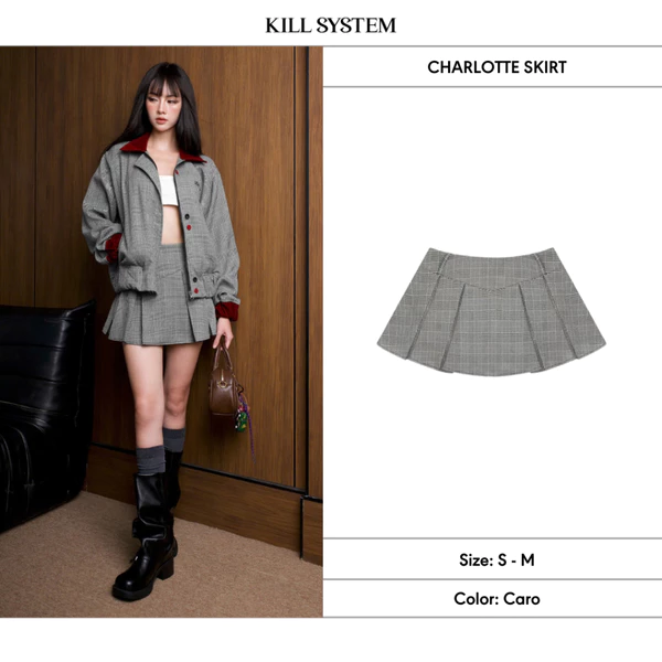 [BẢN THƯỜNG] Chân váy kẻ sọc Charlotte xếp ly có quần bảo hộ Kill System