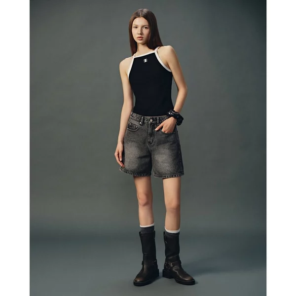 Eleven - Quần shorts lửng nữ Low- Rise Denim Bermuda Short - màu Xám Đen