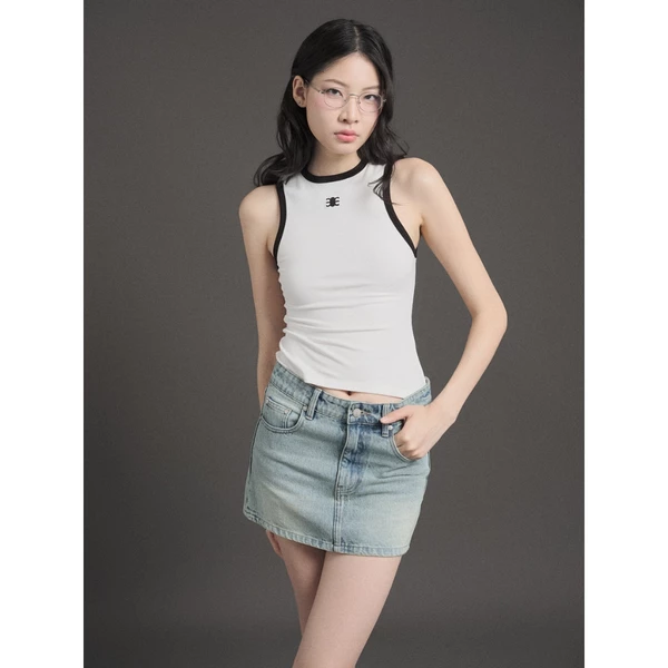 Eleven - Áo Tank Top Viền Tương Phản Thêu Mono | Màu Đen